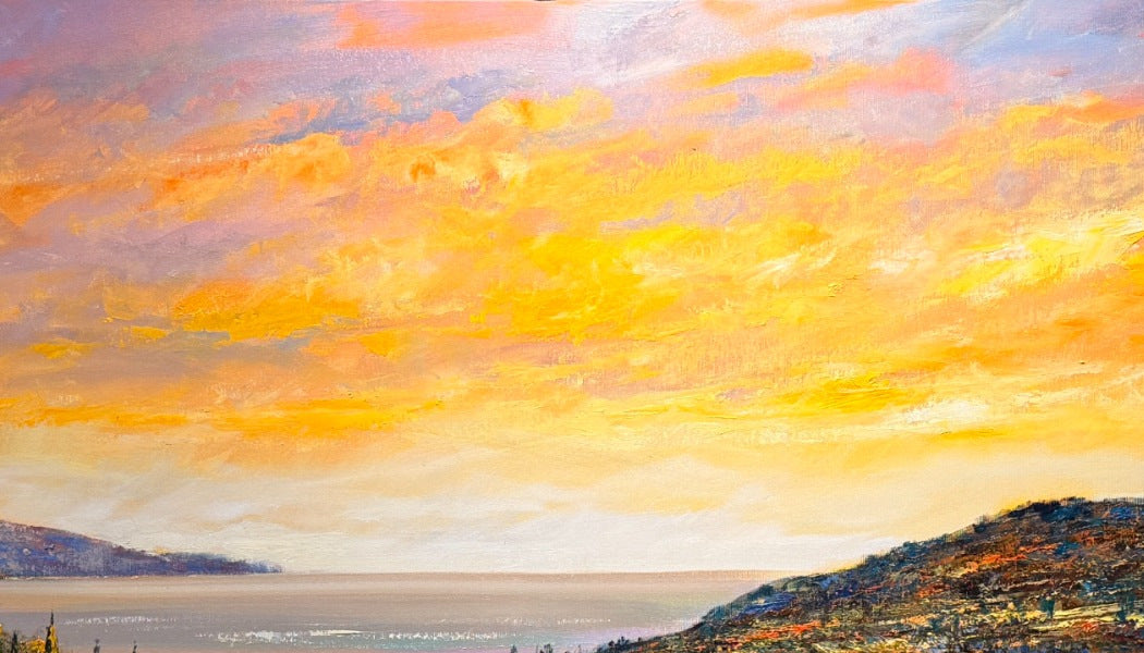 Christian Henze – Goldene Stunde am Gardasee, Detail der Farbwirkung, Öl auf Leinwand – Galerie Vogel Heidelberg