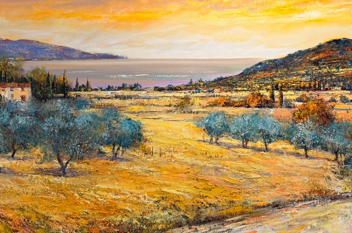 Christian Henze – Goldene Stunde am Gardasee, Detail der Bildkomposition, Öl auf Leinwand – Galerie Vogel Heidelberg