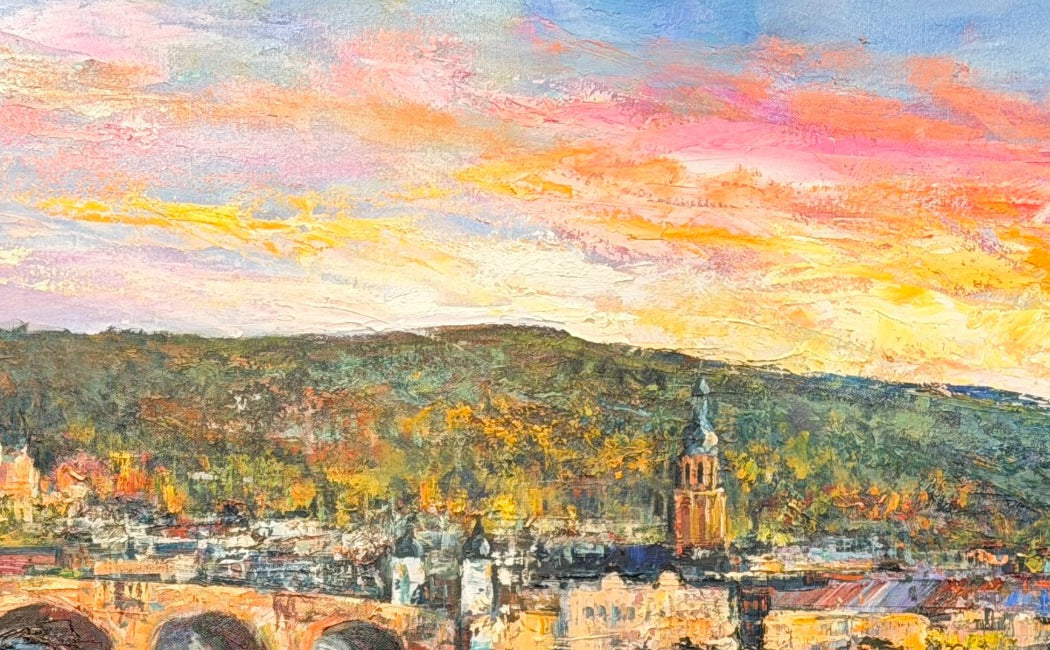 Christian Henze – Heidelberg im Abendgold, Detail der Farbwirkung, Öl auf Leinwand – Galerie Vogel Heidelberg