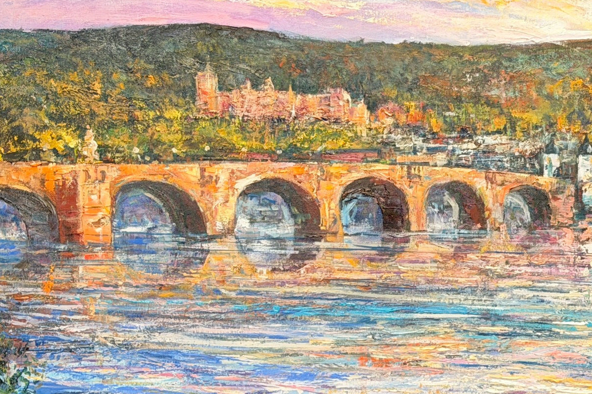 Christian Henze – Heidelberg im Abendgold, Detail der Bildkomposition, Öl auf Leinwand – Galerie Vogel Heidelberg