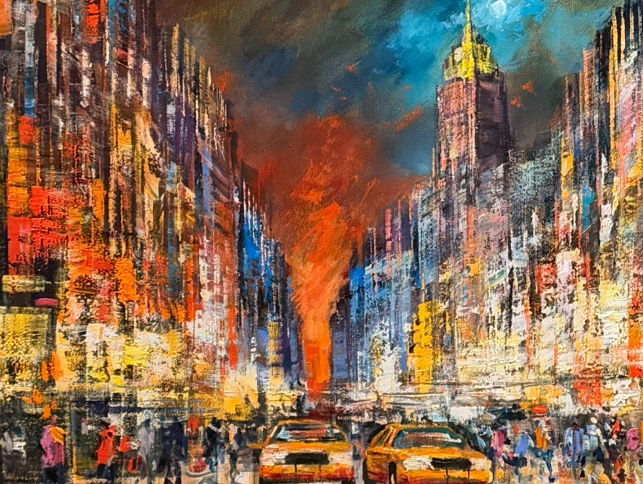 Christian Henze – Neonregen in Manhattan, Detail der Farbwirkung, Öl auf Leinwand – Galerie Vogel Heidelberg
