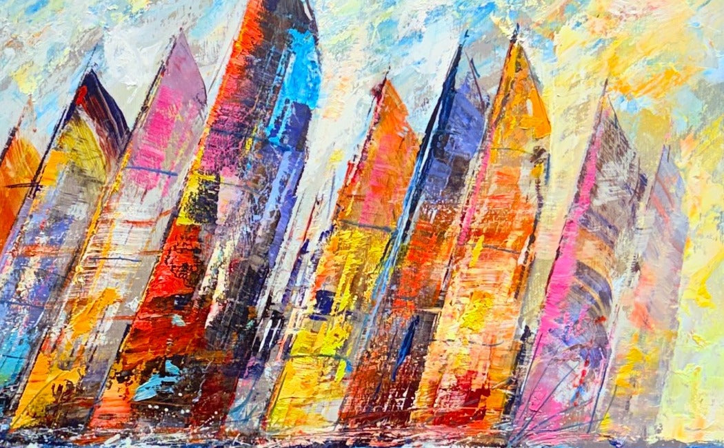 Christian Henze – Regatta im Farbenrausch, Detail der Ölfarben und Pinselstruktur