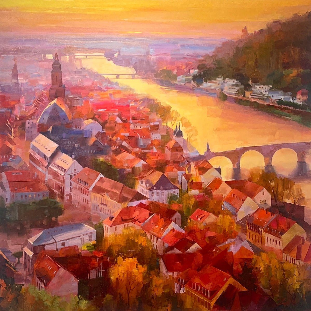 Stanislav Zvolsky – Abenddämmerung in Heidelberg. Gutscheinmotiv der Galerie Vogel.