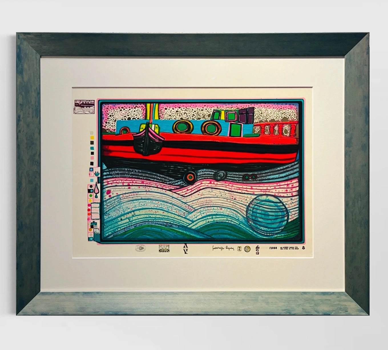 Friedensreich Hundertwasser Regentag auf Liebe Wellen gerahmt - Galerie Vogel