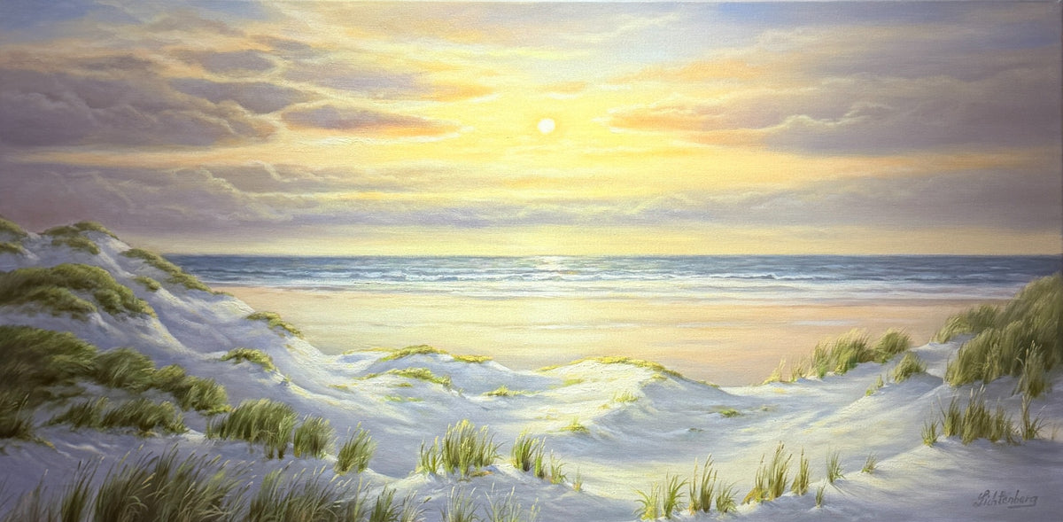 Kai Lichtenberg, Dünen im Abendgold, Originalgemälde Öl auf Leinwand, 50 x 100 cm