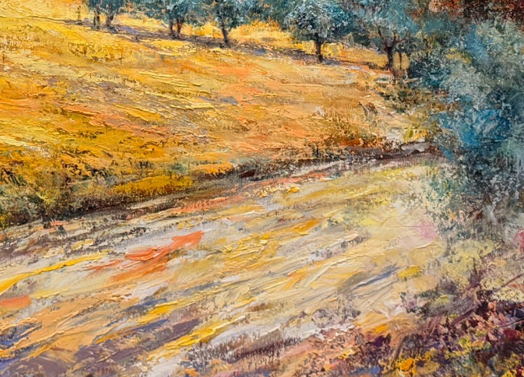 Christian Henze – Goldene Stunde am Gardasee, Detail der Pinselstruktur und Ölfarbe, Öl auf Leinwand – Galerie Vogel Heidelberg