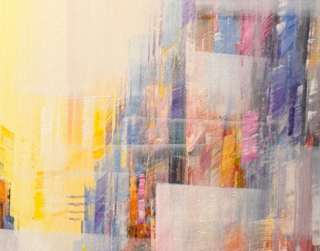 Christian Henze – New York in Pastell, Detail der Pinselstruktur und Ölfarbe, Öl auf Leinwand – Galerie Vogel Heidelberg