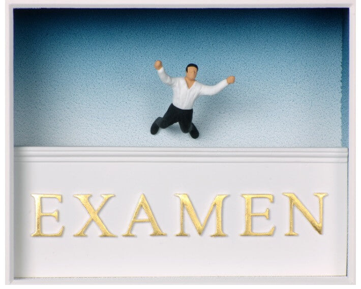 Volker Kühn – Examen (Hurra, geschafft), Original 3-D-Objekt im vollständigen Rahmen
